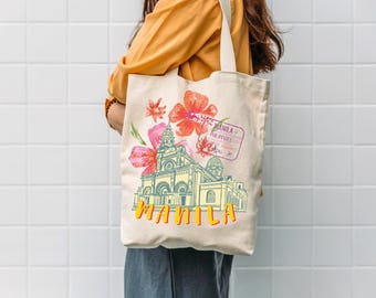 Filipino Canvas Tote – Manila Cathedral & Floral Travel Design Filipino Reusable Canvas Bag