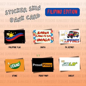 Pegatinas para tarjetas bancarias con temática filipina / Diseños filipinos divertidos y orgullosos / Calcomanías para tarjetas de débito y crédito