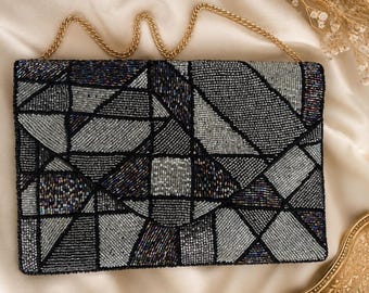 Art Deco Beaded Clutch Purse | Geometric Evening Bag Bridal Clutch| Wedding Guest Purse| Gift for Her