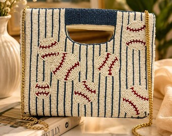 Baseball Beaded Clutch Bag, Handmade Seed Bead, Baseball Mom Gift, Game Day Crossbody, Sports Lover, Stadium Purse