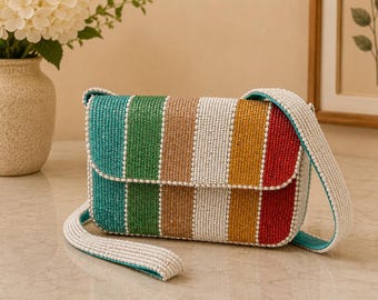 Handmade Beaded Shoulder Bag | Colorful Statement Handbag, Evening Purse| Fall Perfect