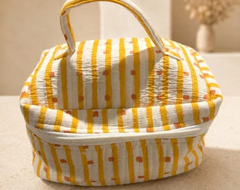 Quilted Cotton Vanity Bag | Makeup Organizer, Toiletry Case, Travel Storage Bag