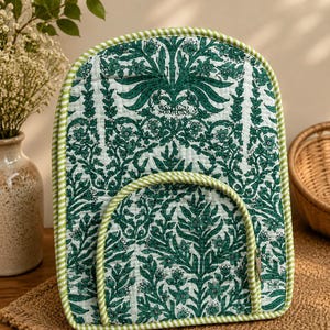 Hand Block Printed Cotton Quilted Backpack, Boho Floral Travel Daypack, Lightweight Everyday Bag-Kids