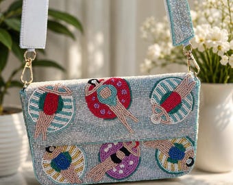 Beauty Lover Beaded Shoulder Bag | Makeup and Nail Art Purse | Colorful Handmade Evening Bag, Unique Gift for Her
