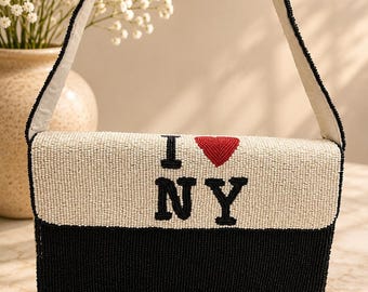 I Love NY Hand Beaded Shoulder Bag | New York Statement Purse
