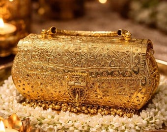 Handmade Engraved Brass Clutch | Gold Metal Evening Bag | Bridal Gift | Wedding Purse