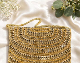 Gold Crystal Clutch | Rhinestone Embellished Evening Bag | Bridal Purse