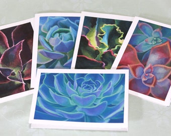5 Blank Greeting Cards with original paintings of succulent plants