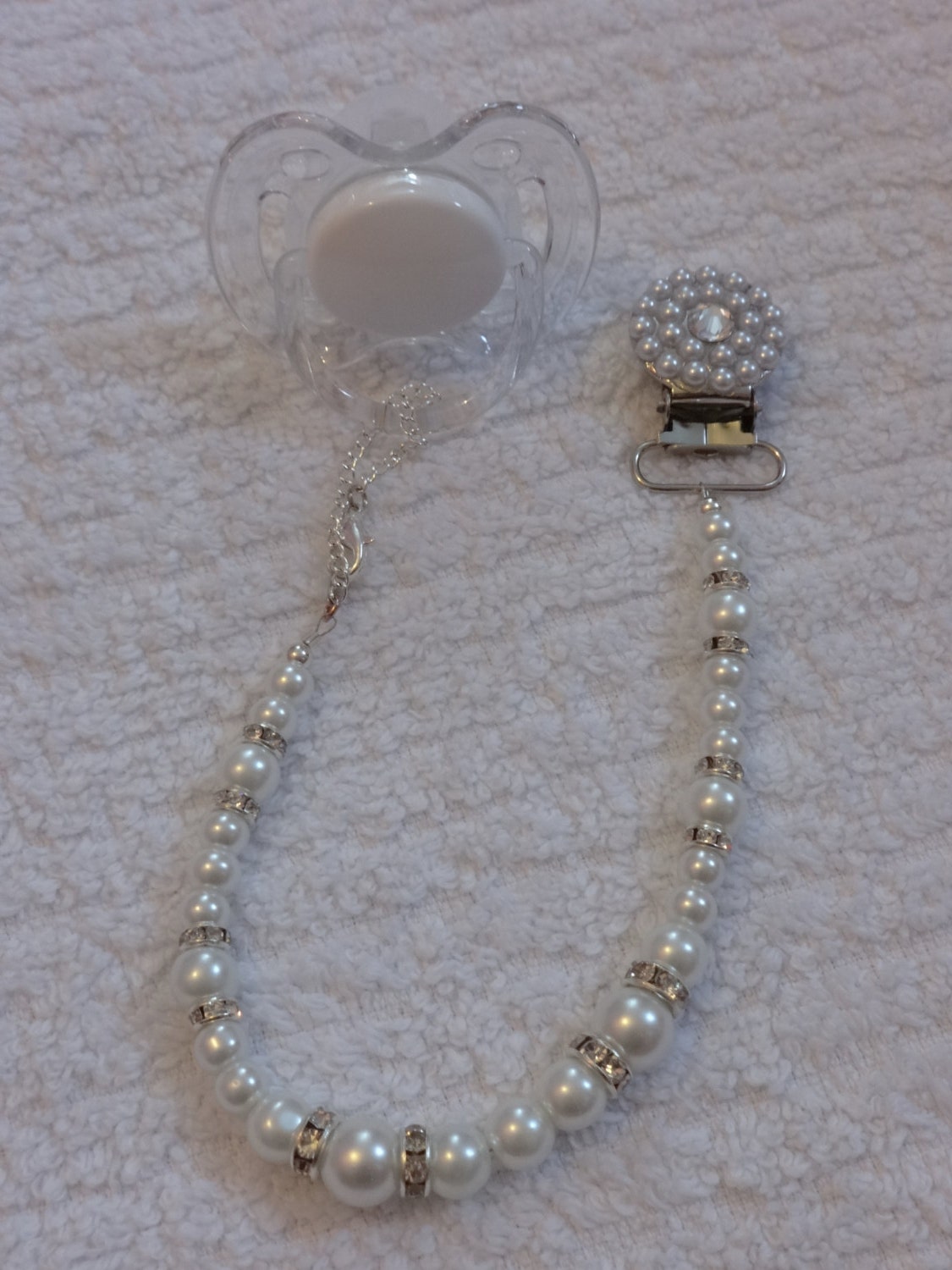 Elegant Pearl Beaded Rhinestone Pacifier Clip Etsy