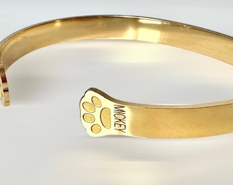 Paw Engraved Cuff Bracelet, Dog or Cat