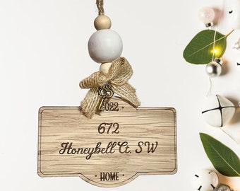 Home Address Ornament, New Home Oak Wood