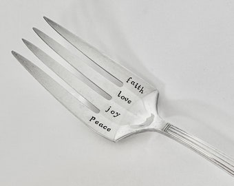 Faith. Love. Joy. Peace. Vintage silver Serving fork