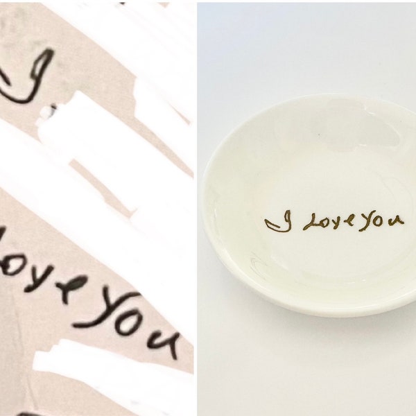 Handwriting Gift, Trinket Dish, White Ring Tray, Jewelry Plate, Personalized Custom