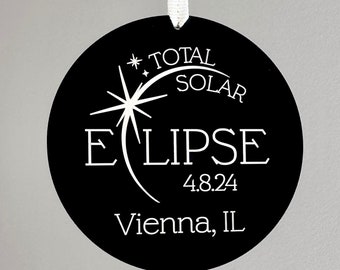 Solar Eclipse Personalized Ornament, Black, Laser Engraved, Totality