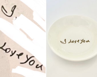 Handwriting Gift, Trinket Dish, White Ring Tray, Jewelry Plate, Personalized Custom