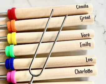 Set of 8 Personalized Marshmallow Sticks, Engraved Telescoping Extendable Pokers