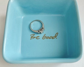 Actual Handwriting Gift, Square Blue Trinket Dish, Ring Tray, Jewelry Plate, Personalized Custom