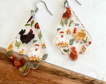 Boho Chicken Earrings Acrylic Scallop Drop Triangle