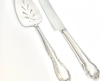 Vintage Cake Server and Knife Set, Silverplated, Mismatch Moonlight/Waverly Found Pieces