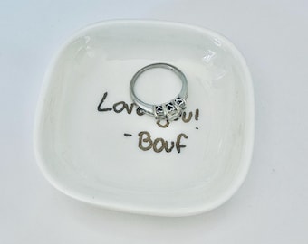 Handwriting Gift, Trinket Dish, White Ring Tray, Jewelry Plate, Personalized Custom