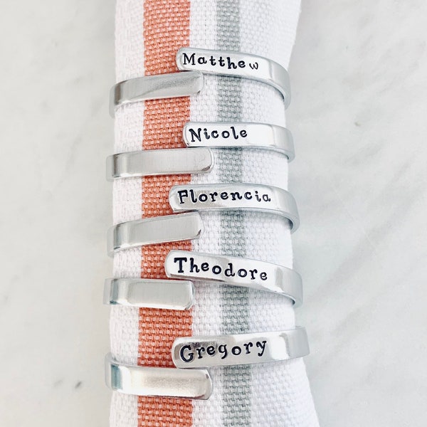 Set of 5 Family Napkin Rings, Personalized Party Set