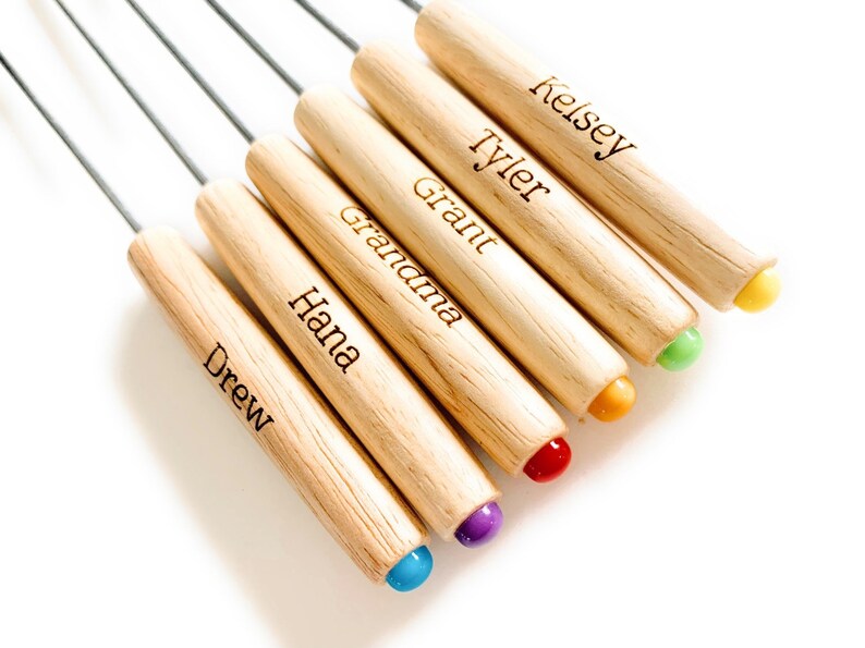 Fondue Forks Personalized 6 Skewers Sticks Wood Colored Etsy