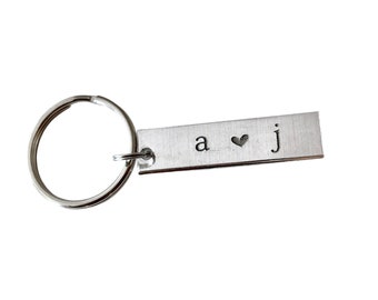 Custom Engraved, Bar Tag, Personalized Keychain heart initials