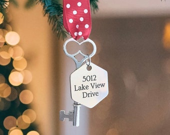 New Home Ornament | Personalized Street Address | Skeleton Key Christmas Ornament, hexagon