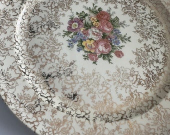 Atlas China Taylor Smith Taylor 22 Karat Gold Vintage Dinner Plate | Floral Pretty