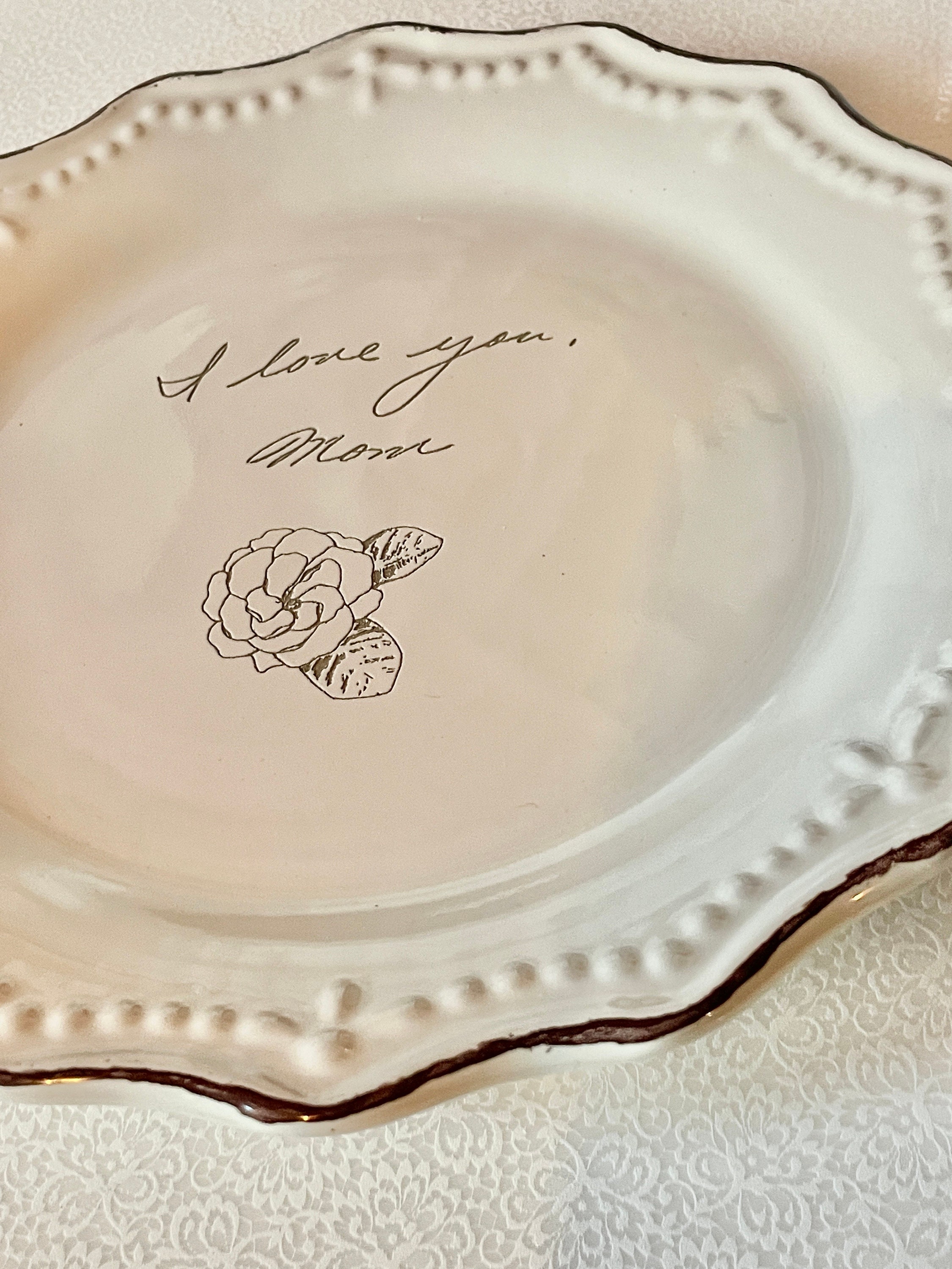 Handwriting Doodle Gift, Trinket Dish, Ring Tray, Jewelry Plate or Bowl, Personalized Custom, Cream Vintage