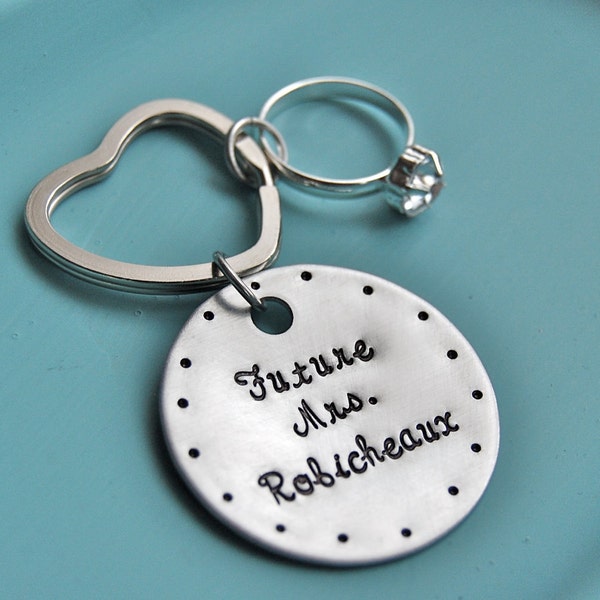 Future Mrs... personalized diamond engagement ring hand stamped keychain