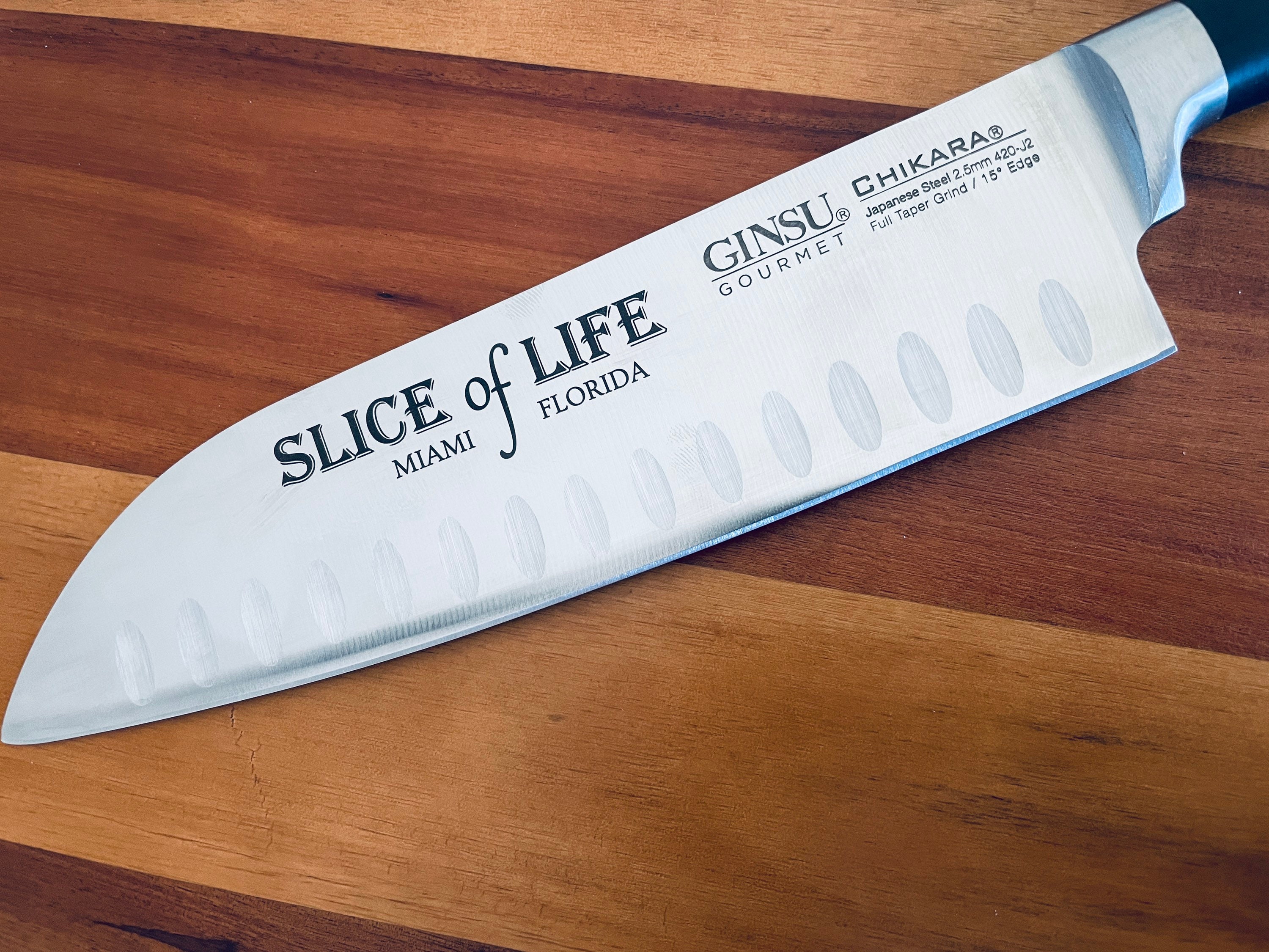 Dexter Gift, Slice of Life, Engraved Knife, Santoku Ginsu 