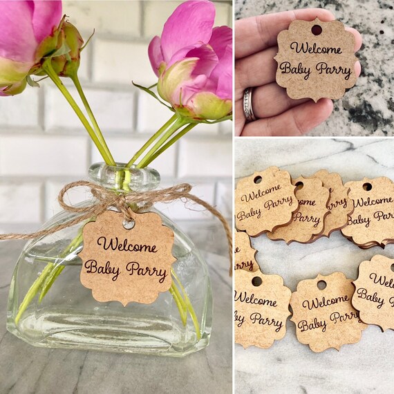 Baby Shower Welcome Baby Flower Vase Jar Tags Favors Etsy