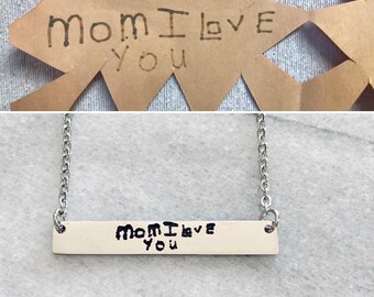 Handwriting on Bar Necklace, Stainless Steel, Gold or Silver