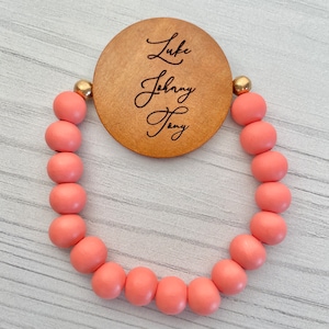 Beaded Wooden Bracelet | Personalized Engraved Beads | Wood