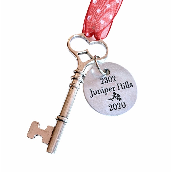 New Home Ornament | Personalized Street Address | Skeleton Key Christmas Ornament, Circle