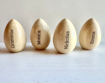 Set of 4 Wooden Easter Eggs, Laser Engraved Personalized