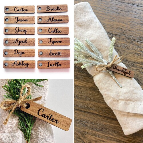 Personalized Set of 12 Name Napkin Ring Tags Wood Etsy