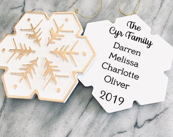 Personalized Custom Any Wording White Snowflake Wood Christmas Ornament