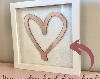 Hand Drawn Heart Wall Decor | Mirror Acrylic In Shadow Box Glass Display Frame