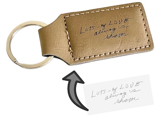 Custom Actual Handwriting, Faux Leather, Personalized Keychain, Tan