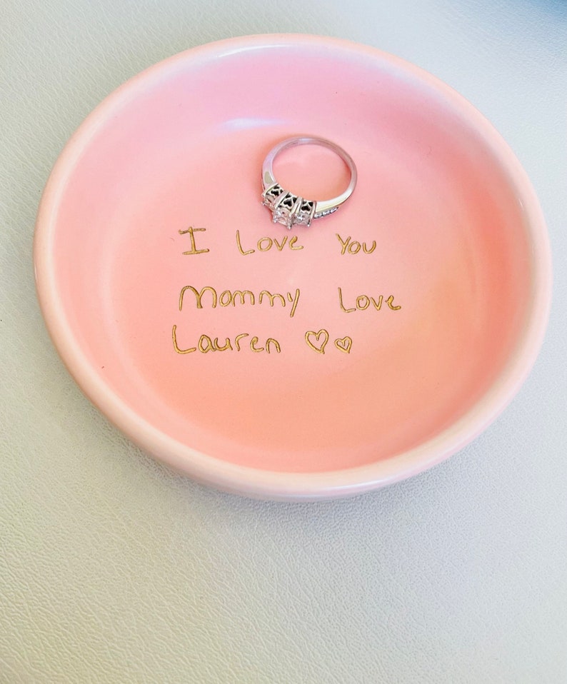 Actual Handwriting Gift, Trinket Dish, Ring Tray, Jewelry Plate, Personalized Custom Pink, White, Green or Black image 2