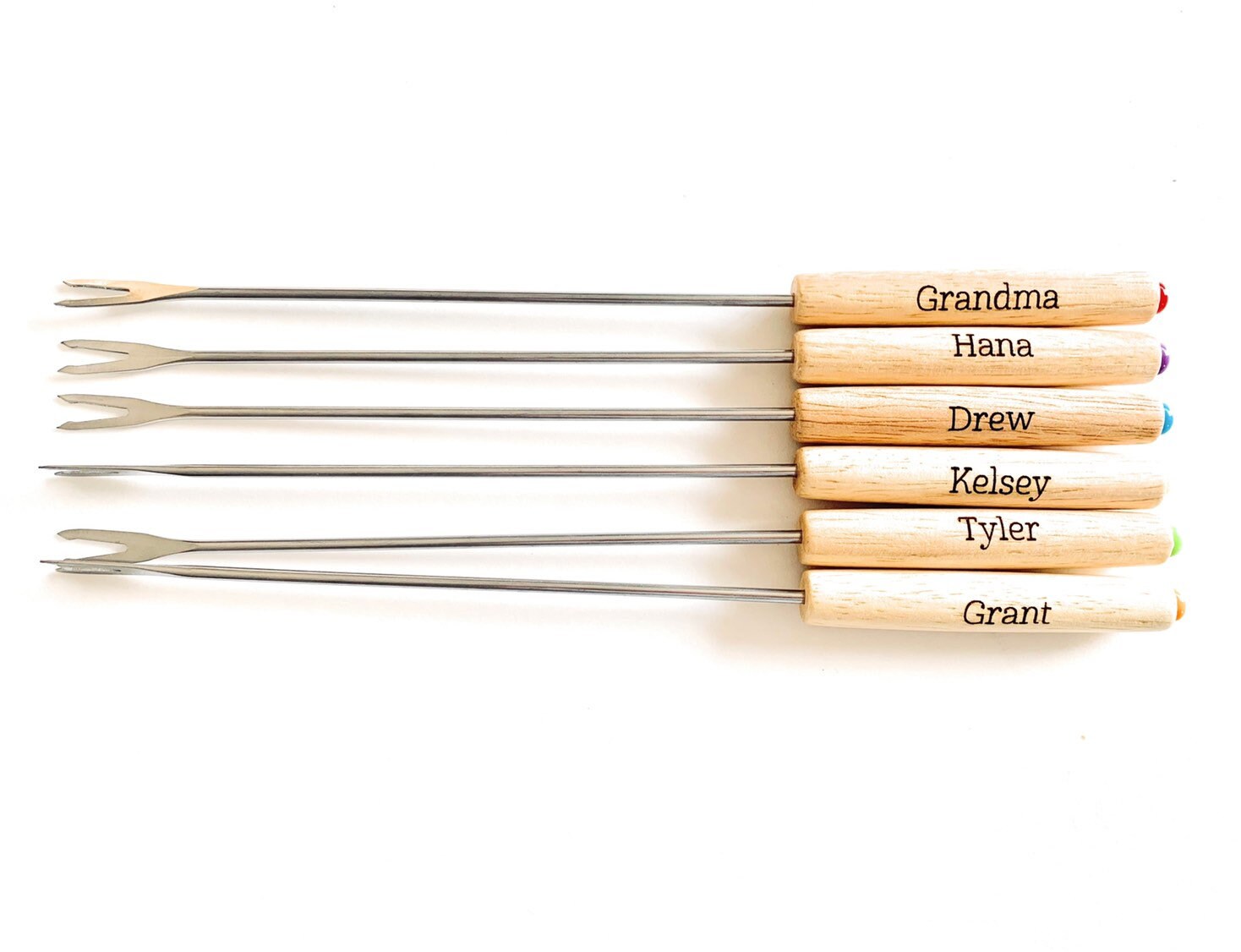 Fondue Forks Personalized 6 Skewers Sticks Wood Colored Etsy