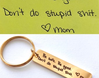 Actual Handwriting Engraved, Bar Tag, Personalized Keychain Black