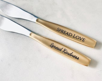 Spread Love & Spread Kindness Butter Knife Spreader Set, Gold