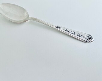 Mom's Tea. Hand stamped spoon, vintage.