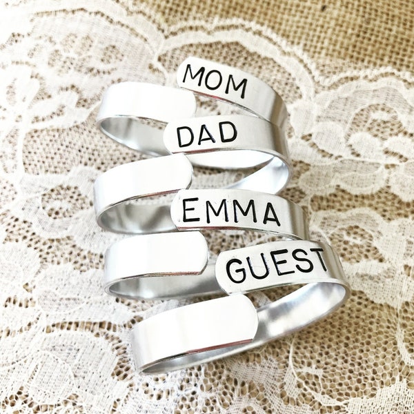 Personalized Napkin Rings, Personalized for Family Dinners. Wide Style CAPS