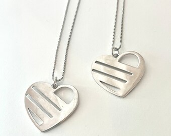 Set of 2 Heart Necklaces, Geometric Pair 925