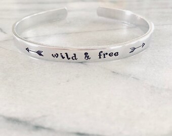 Wild & Free Bracelet Cuff, Arrows, Hand Stamped