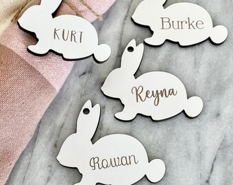 Bunny Personalized Set of 4 Name Napkin Ring Tags, White